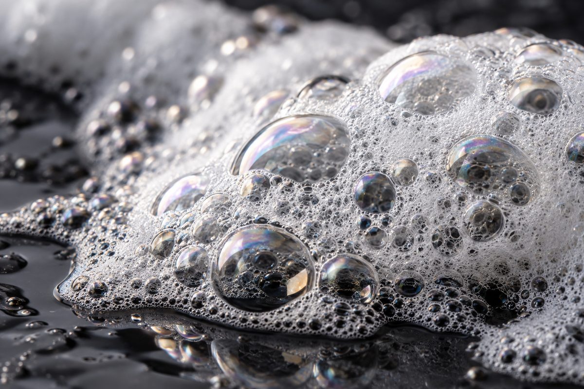 Dense micro-foam bubbles showing velvety structure of amino acid cleanser