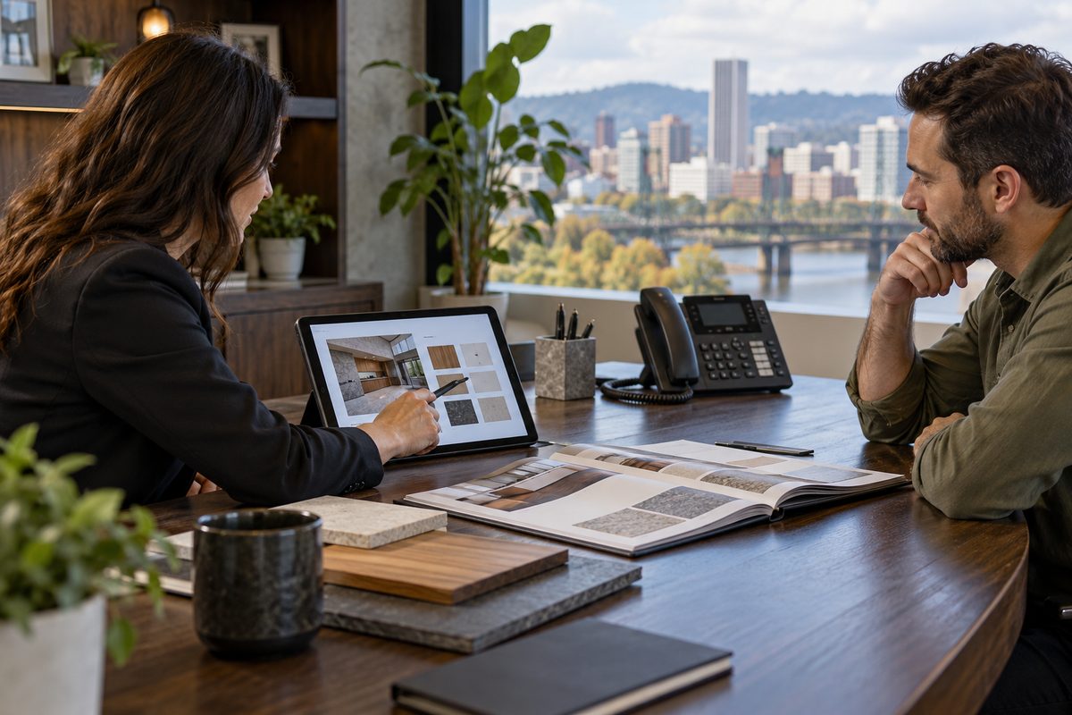 Consultation intake terminal and dispensary telephone desk in Portland office